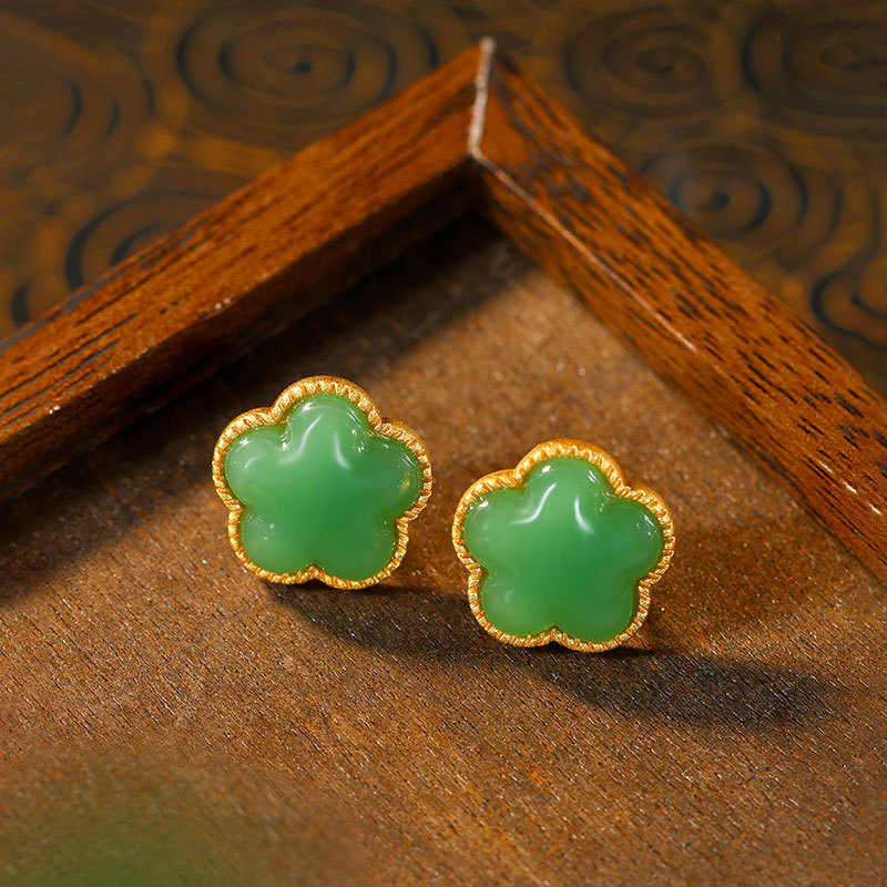 Earrings - Green Natural Jade Clover Earrings Gifts