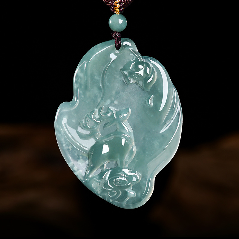 Necklaces - Real Natural Emerald Jade Blue Water