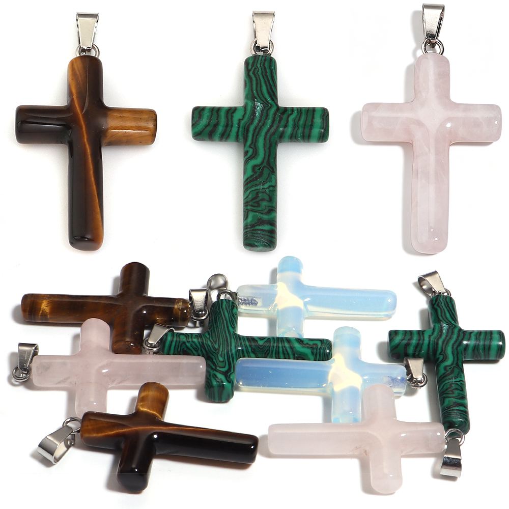 1PC Natural Stone Cross Shape  - Crystal Pendant Necklace Natural Stone recension och pris