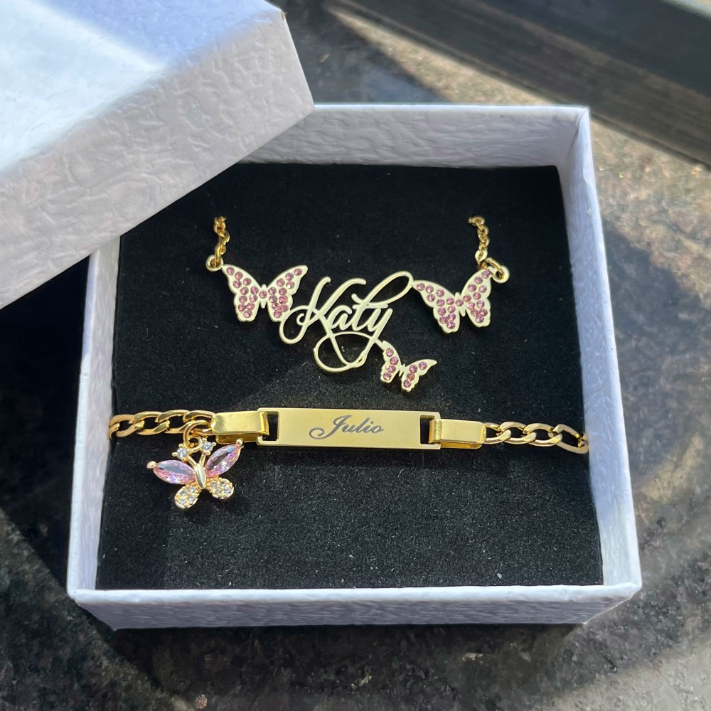 DUOYING Custom Pink Butterfly  - Custom Name Necklace Stainless Steel recension och pris