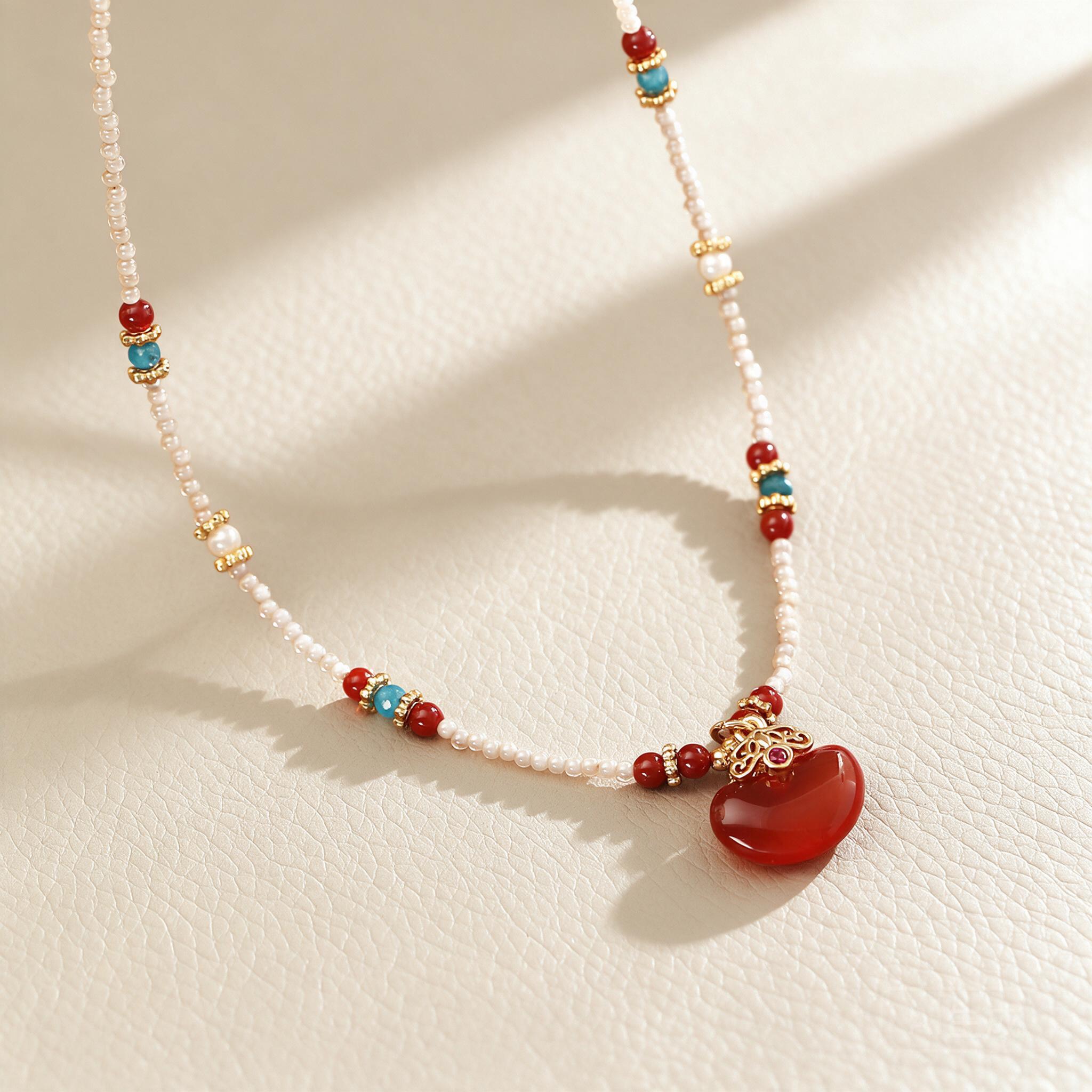 New Chinese Style Natural Red  - Pearl Choker Necklace Vintage recension och pris