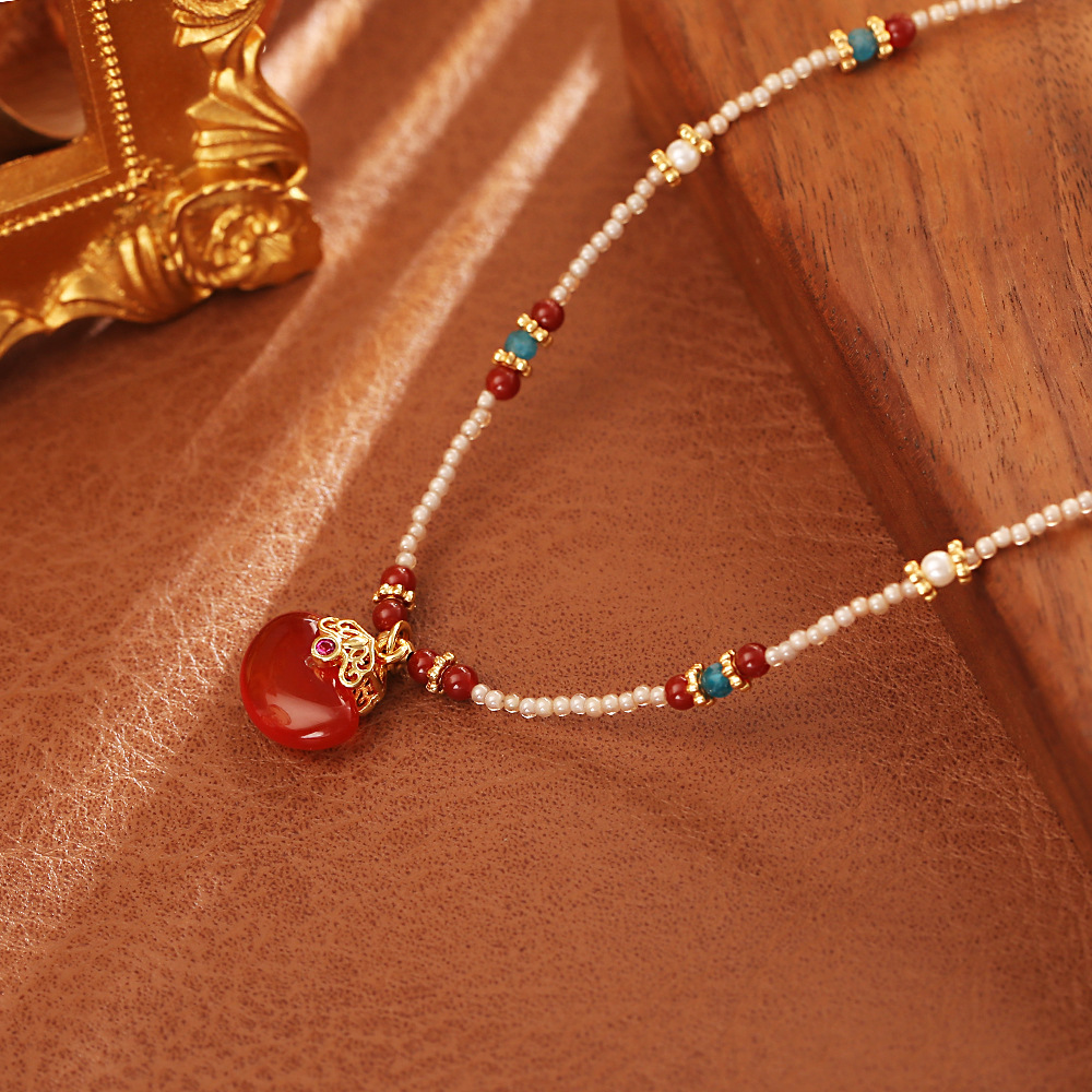 New Chinese Style Natural Red  - Pearl Choker Necklace Vintage recension och pris