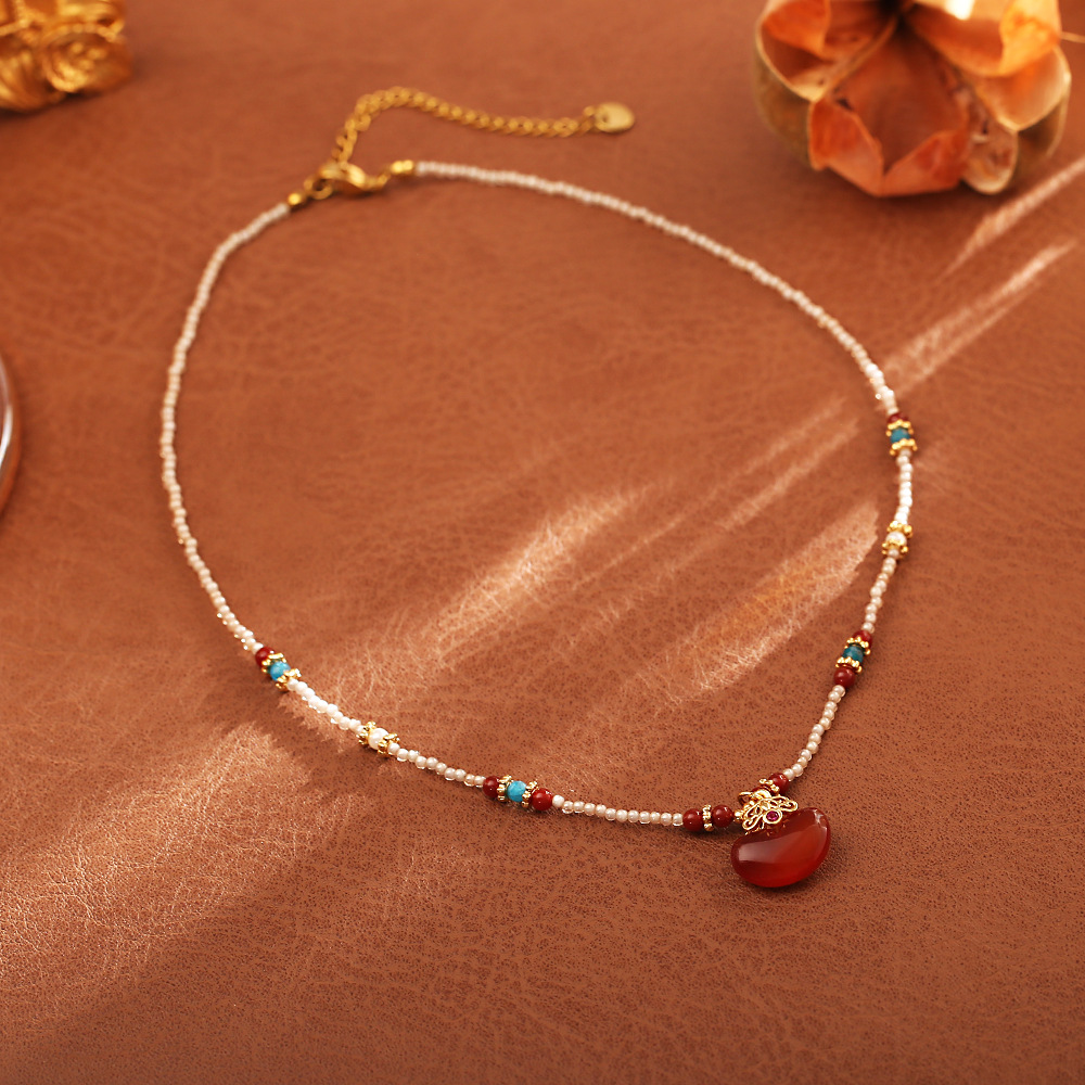 New Chinese Style Natural Red  - Pearl Choker Necklace Vintage recension och pris