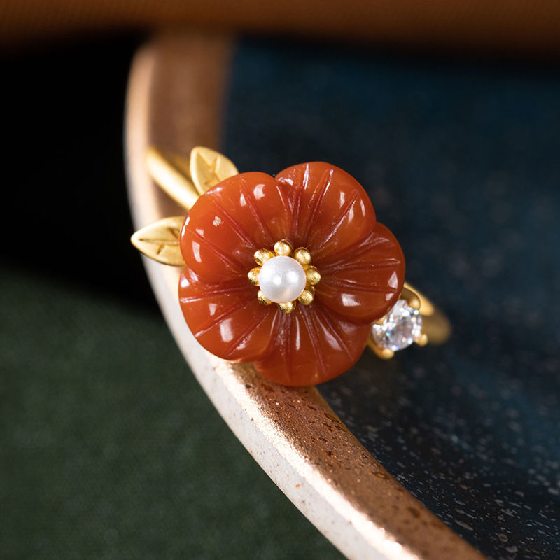 Red Natural Jade Flower Rings  - Rings recension och pris