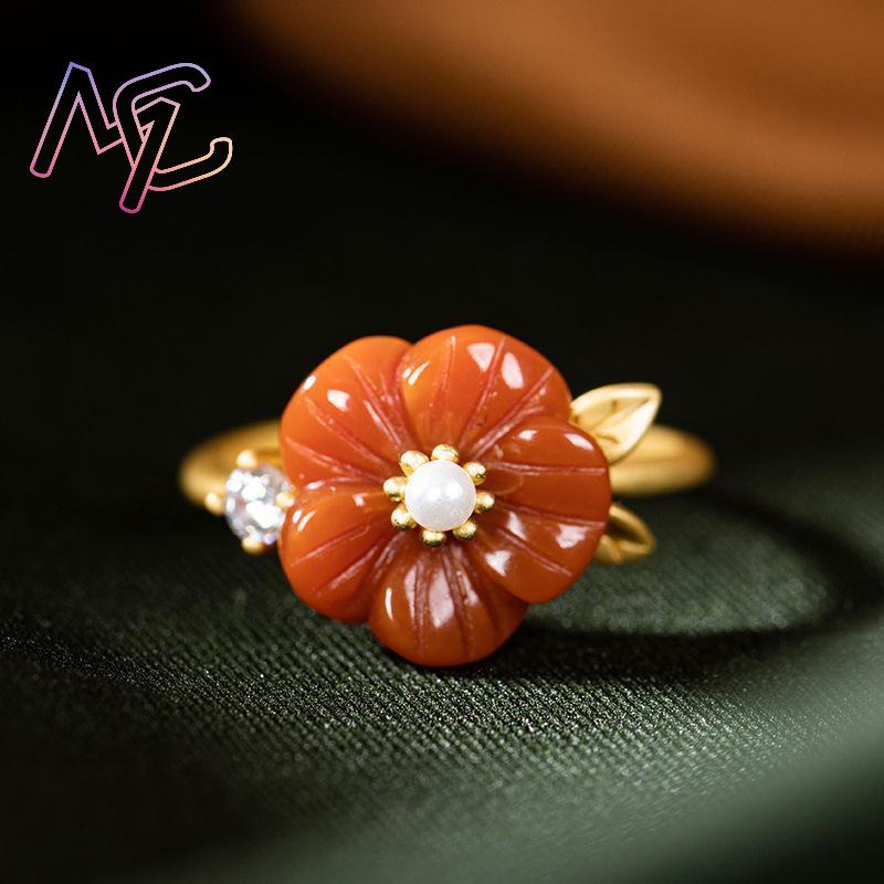 Red Natural Jade Flower Rings  - Rings recension och pris