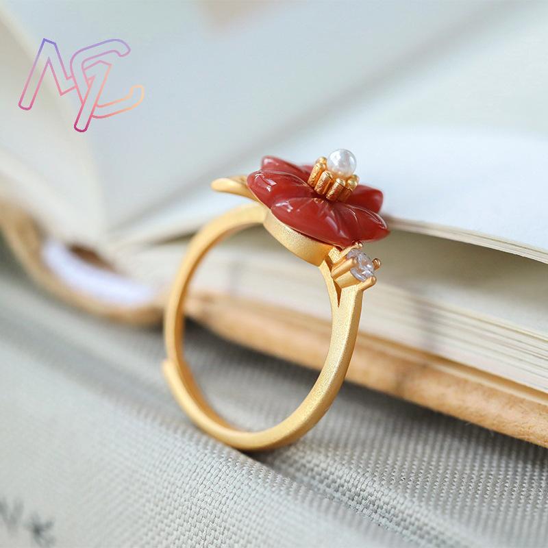 Red Natural Jade Flower Rings  - Rings recension och pris