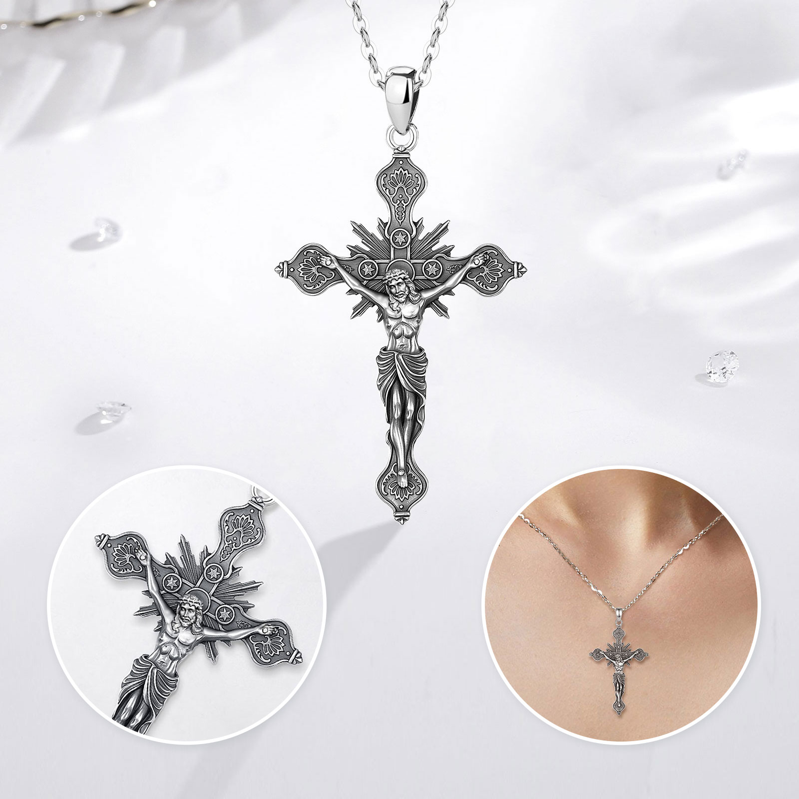 Eudora New Crucifix Cross Neck - 925 Sterling Silver Chain Necklace Men recension och pris