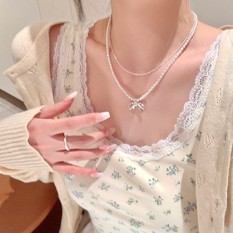 Fashion Vintage Bowknot Pendan - Pearl Choker Necklace Vintage recension och pris