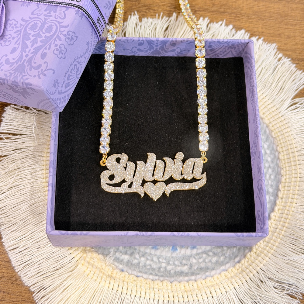 DUOYING Custom Bling Name Hoop - Custom Name Necklace Stainless Steel recension och pris
