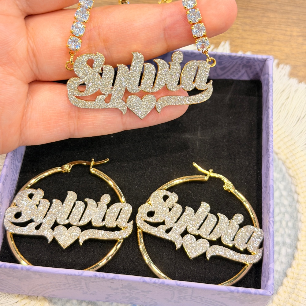 DUOYING Custom Bling Name Hoop - Custom Name Necklace Stainless Steel recension och pris