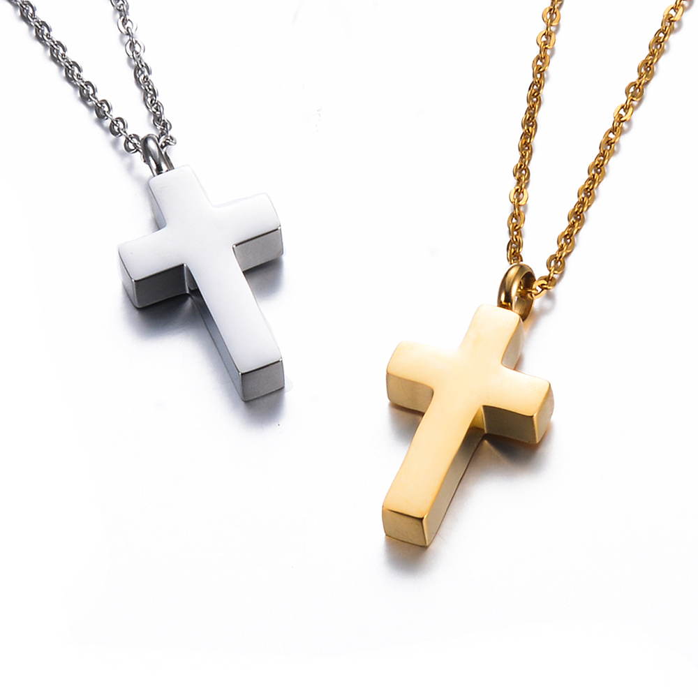 Stainless Steel Cremation Cros - Cross Pendant Necklace Gold recension och pris