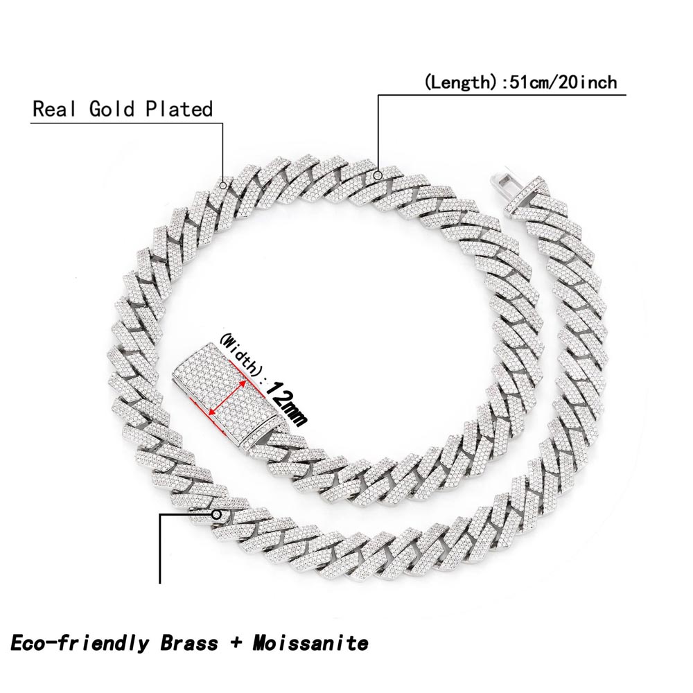12mm 3 Rows Moissanite Iced Ou - Cuban Link Chain 12Mm recension och pris