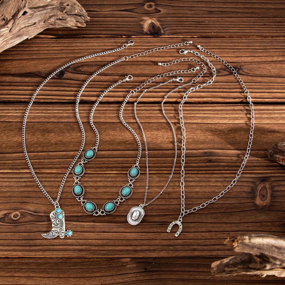 Cowboy Boot Pendant Turquoise  - Layered Pendant Necklace Aesthetic recension och pris