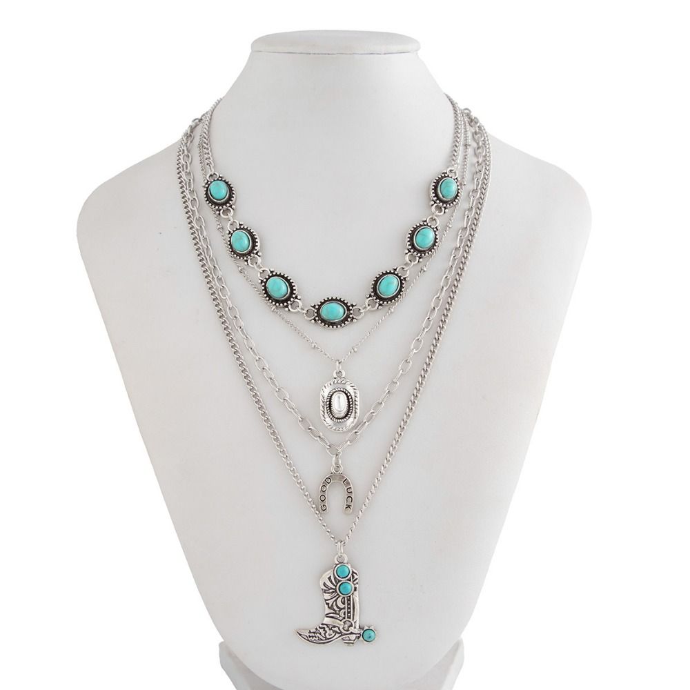 Cowboy Boot Pendant Turquoise  - Layered Pendant Necklace Aesthetic recension och pris