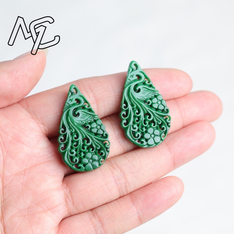 2pc Natural Jade Dry Cyan Doub - Earrings recension och pris