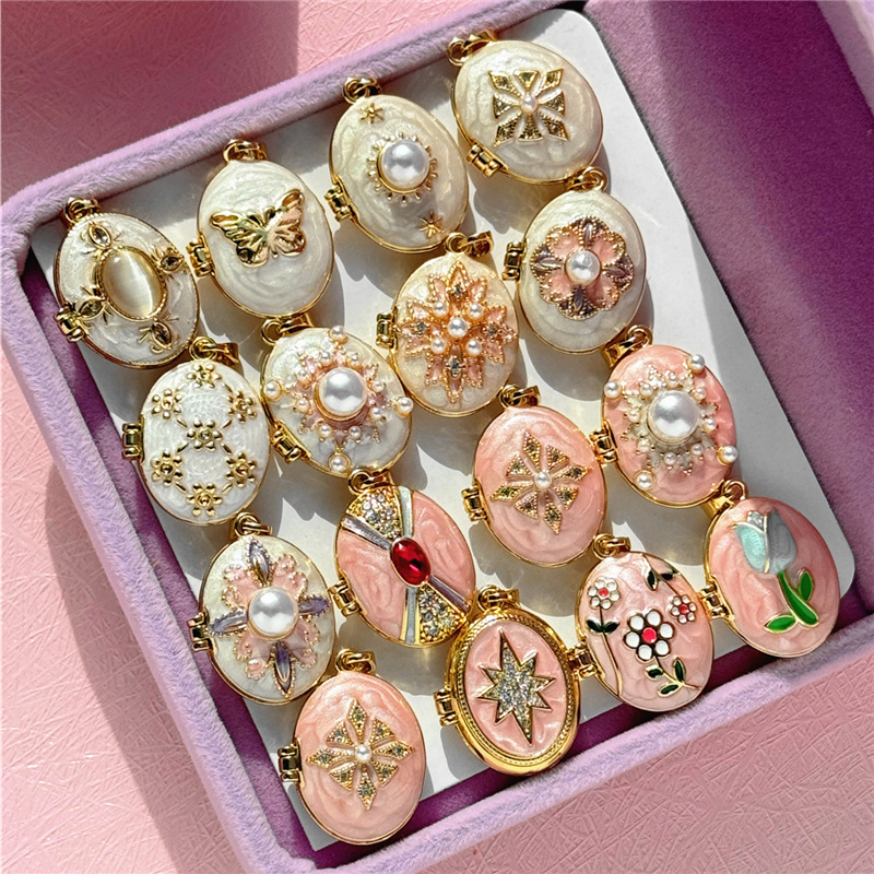 HangZhi Enamel Romantic Pink W - Heart Locket Necklace Photo recension och pris